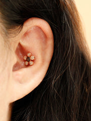 14K Gold Bling Rough Diamond Flower Cartilage Earring 18g