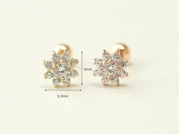 14K Gold Mini Sun Flower Cartilage Earring 20G18G