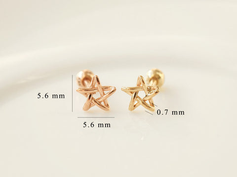 14K Gold Star Point Cartilage Earring 18G16G