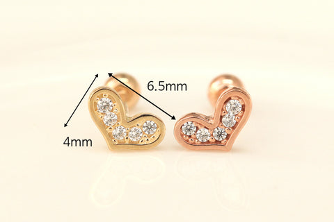 14K gold Lovely Heart cartilage earring 20g