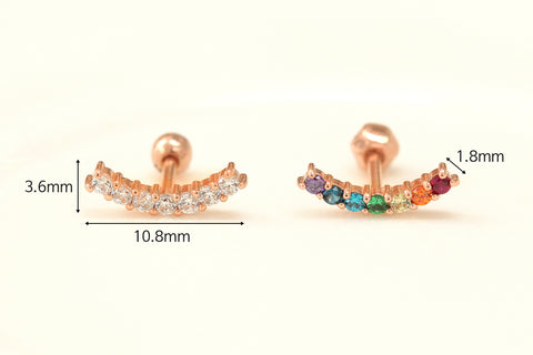 14K gold Rainbow cartilage earring 18g16g