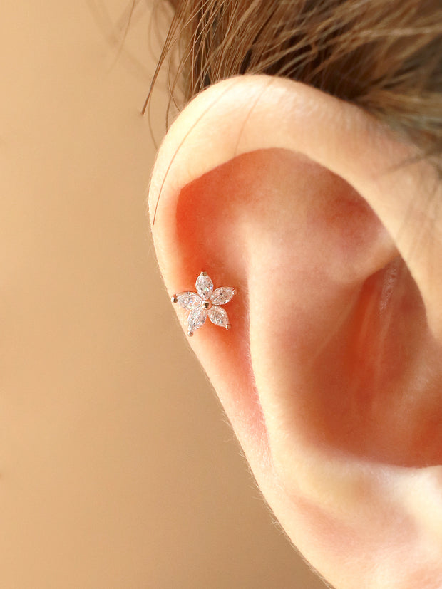 14K gold Double Flower Cubic cartilage earring 20g