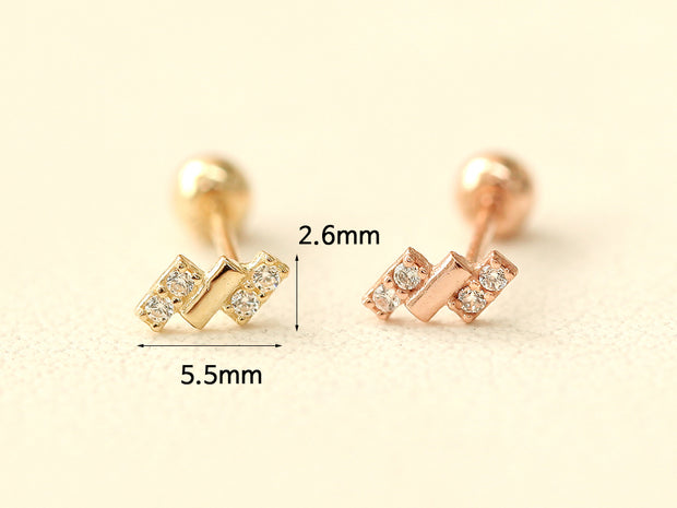 14K gold Mini Baguette Cubic cartilage earring 20g