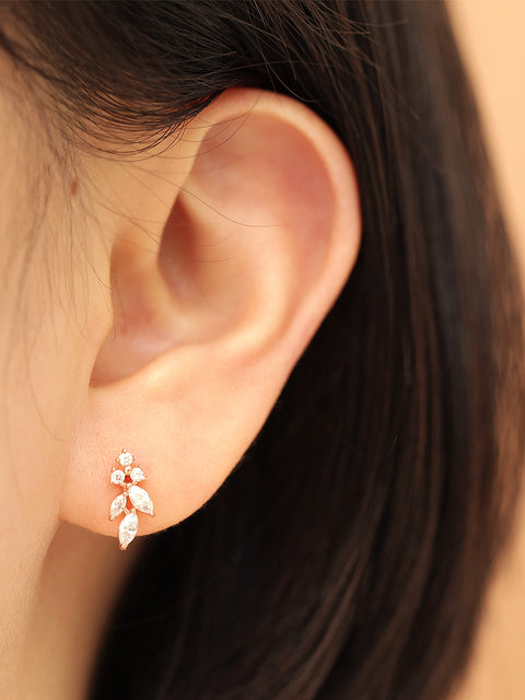 14K Gold Internal Cubic Curve Leaf Labret Piercing 18G16G