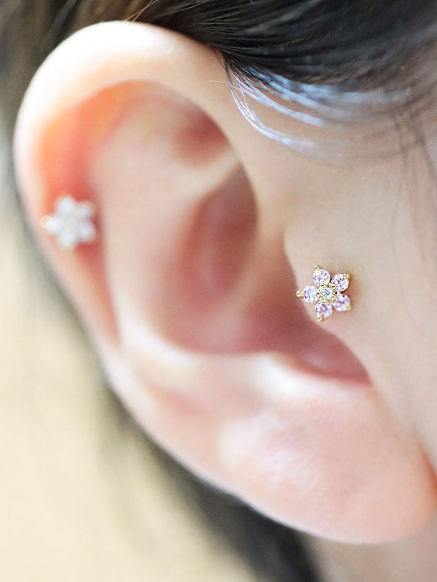 14K Gold Best Flower Cartilage Earring 18G16G