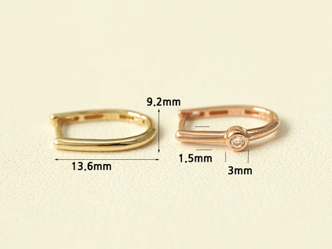 14K Gold Slim Plain & Cubic Hoop Earring