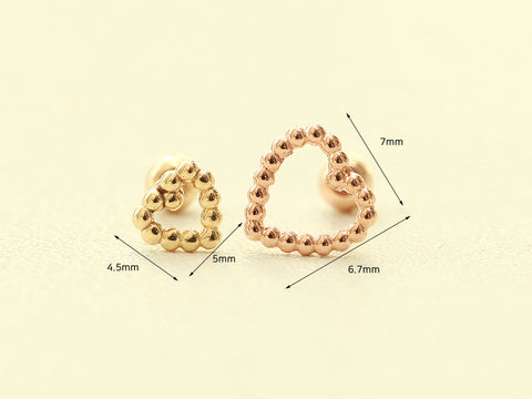 14K Gold Bubble Heart Cartilage Earring 20G18G