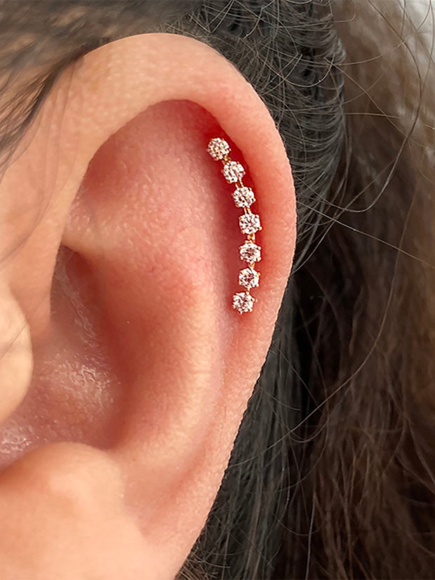 14K gold Long Curve Cubic cartilage earring 20g