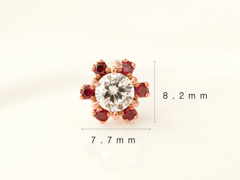 14K Gold Ruby Daisy Flower Cartilage Earring 18G16G