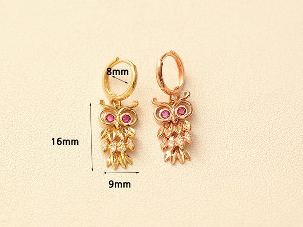 14K 18K Gold Owl Hoop Earring