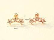 14K Gold Antique Triple Star Cartilage Earring 20G18G