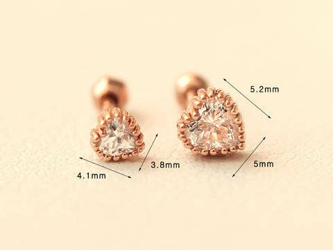 14K Gold Colorful Heart Cartilage Earring 18G16G