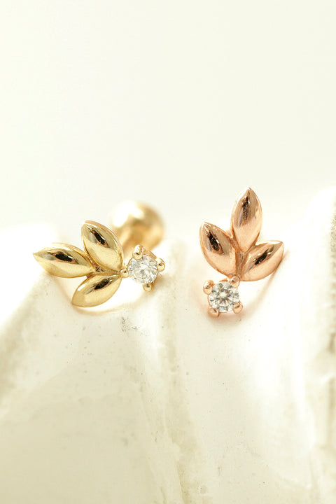 14K gold Mini Cubic Leaf cartilage earring 20g