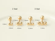 14K Gold Mini Ball Labret & Barbell Piercing 18G16G