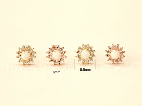 14K Gold Internally Threaded Opal Sunflower Labret Piercing 18G16G