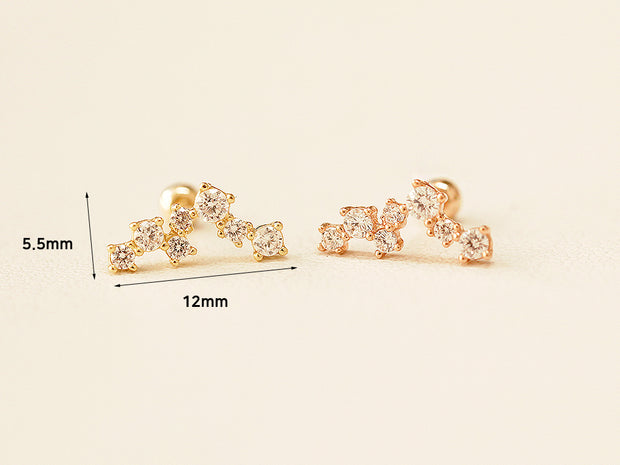 14K gold constellation cartilage earring 20g