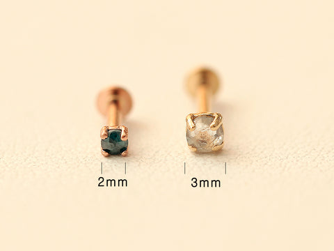 14K Gold Rough Diamond Internally Labret Piercing 18G16G