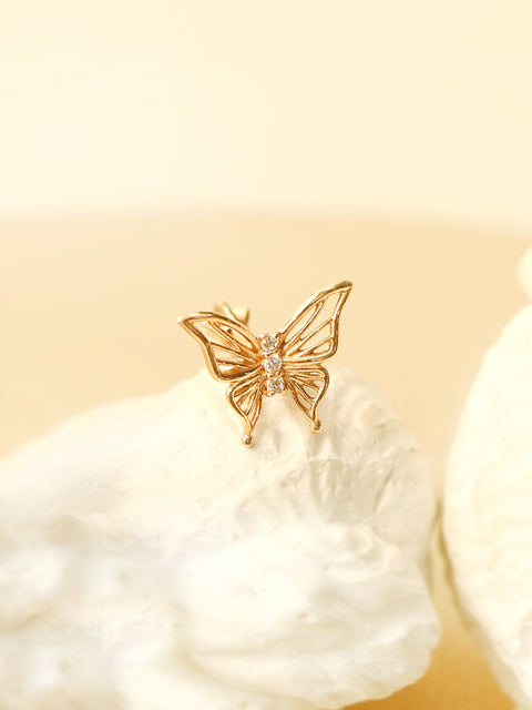 14K Gold Butterfly Point Cubic Cartilage Earring 18G16G