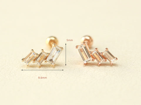 14K Gold Ice Cubic Cartilage Earring 20G18G