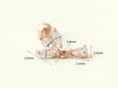14K gold Mini Tiara Drop Cartilage Earring 20G