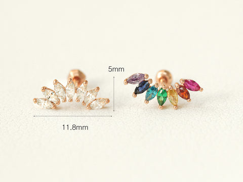 14K Gold Rainbow Tiara Cartilage Earring 18G16G