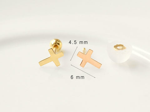 14K gold Cross cartilage earring 20g