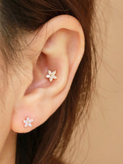 14K gold Double Flower Cubic cartilage earring 20g