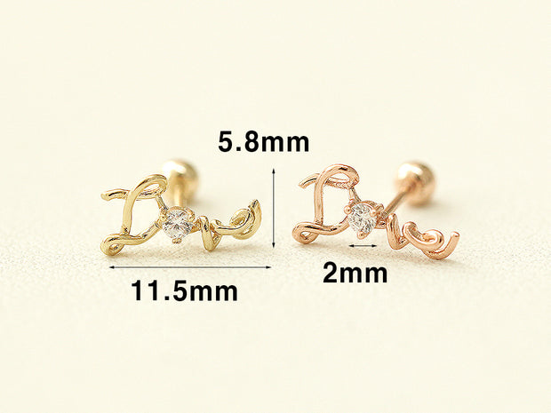 14K gold Cubic Love cartilage earring 20g
