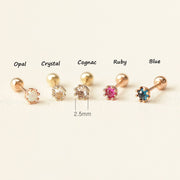 14K Gold Mini Rosecut CZ Opal Cartilage Earring 20G18G16G
