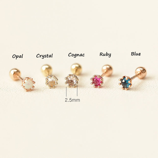 14K Gold Mini Rosecut CZ Opal Cartilage Earring 20G18G16G