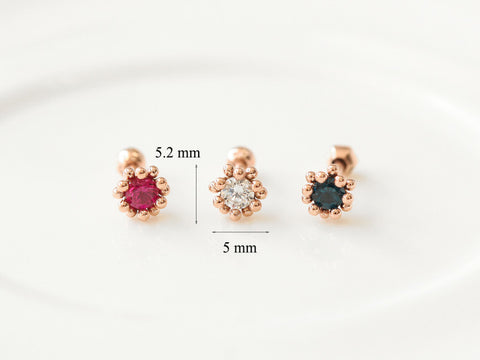 14K Gold Ball Flower Cubic Cartilage Earring 18G16G