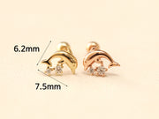 14K Gold Mini Cubic Dolphin Cartilage Earring 20G