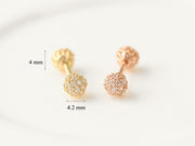 14K Gold Double Cubic Ball Cartilage Earring 18G