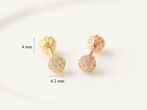 14K Gold Double Cubic Ball Cartilage Earring 18G
