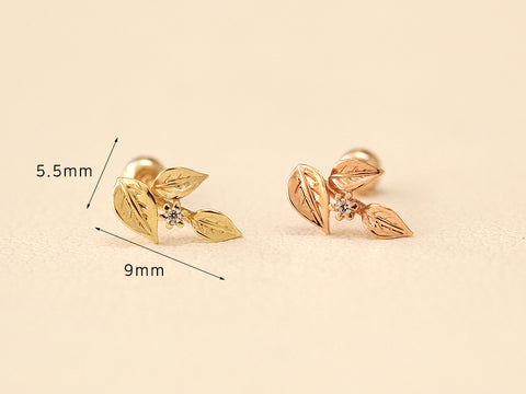 14K Gold Leaf Cartilage Earring 20G