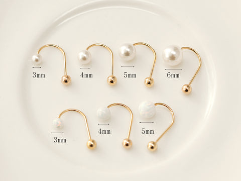 14K gold Opal & Pearl cartilage earring 20g