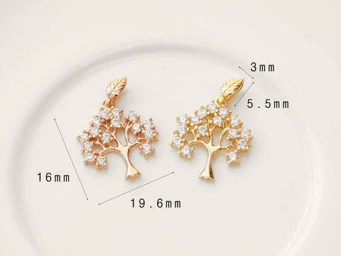 14K Gold Cubic Tree Pendant Necklace