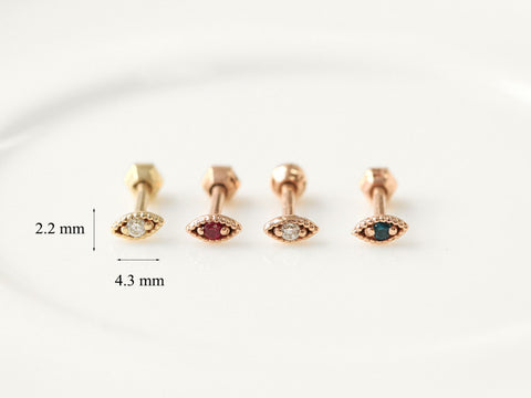 14K Gold Mini Evil Eye Cubic Cartilage Earring 18G16G