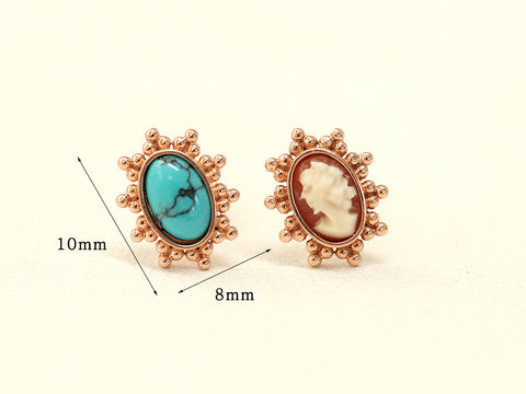 14K Gold Turquoise & Cameo Cartilage Earring 18G16G
