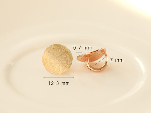 14K Gold Matte Coin Hoop Earring