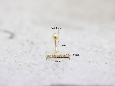 14K Gold Cubic Stick Curve Cartilage Earring 18G16G