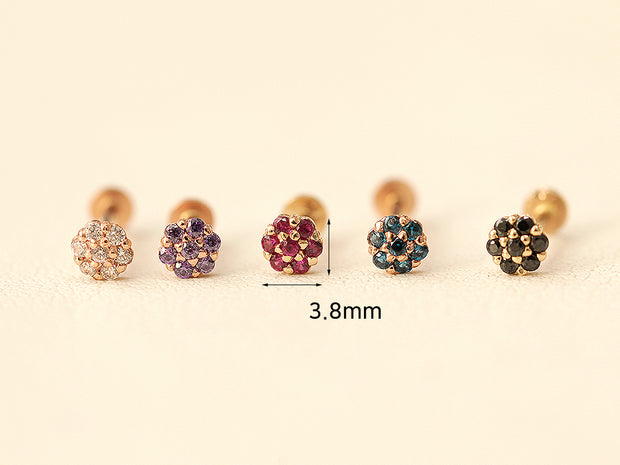 14K Gold Internally Threaded Mini Colorful Flower Labret Piercing 18G16G