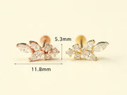 14K Gold Internal Cubic Curve Leaf Labret Piercing 18G16G