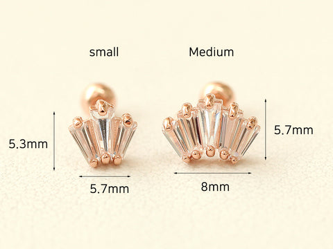 14K gold Square Crown cartilage earring 20g