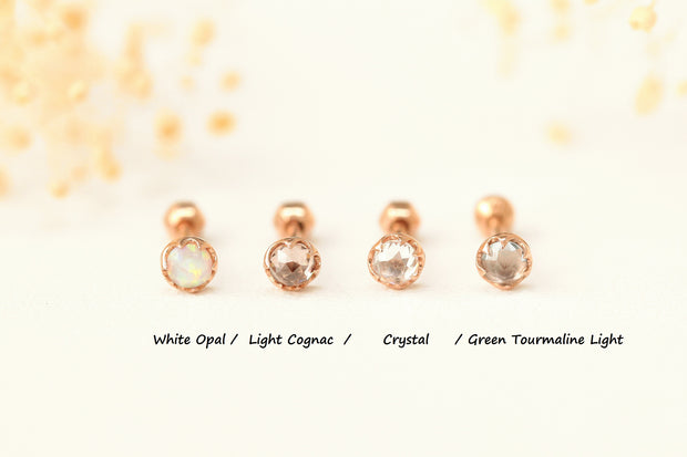 14K Gold Vintage Opal Cubic Cartilage Earring 18G16G