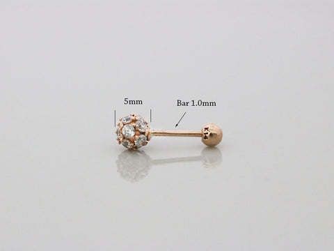 14K GOLD Classic Black Cubic Ball inner conch piercing 18G