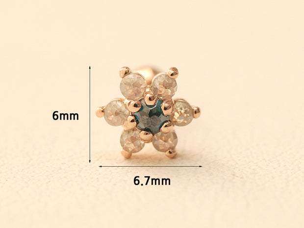 14K Gold Rough Dia Flower Cartilage Earring 18G16G