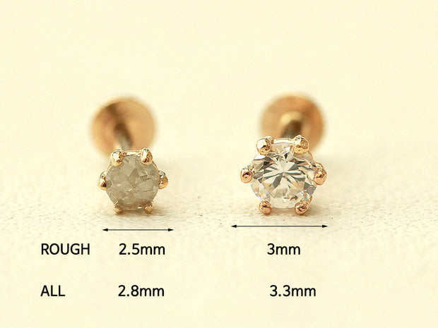 14K Gold Rough Diamond Internally Threaded Labret Piercing 18G16G