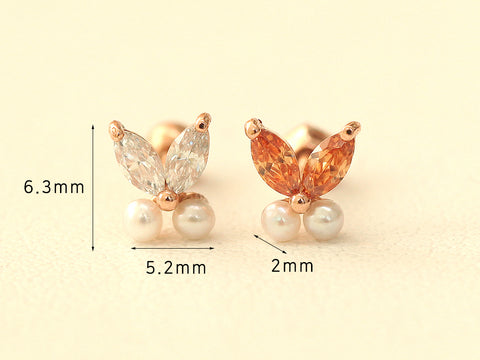 14K gold Fresh-Water Pearl Butterfly cartilage earring 18g16g