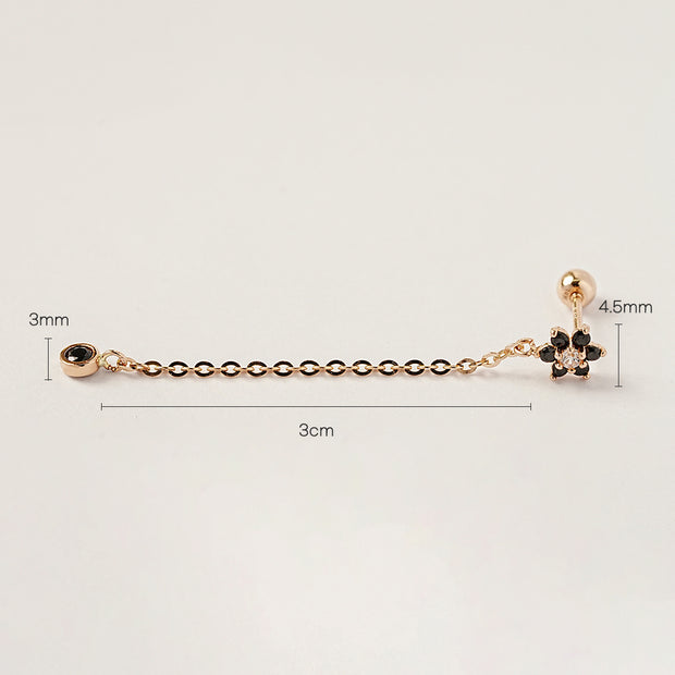 14K Gold Long Chain Flower Drop Cartilage Earring 20G18G16G